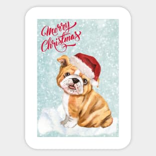 English Bulldog Puppy Merry Christmas Santa Dog Sticker